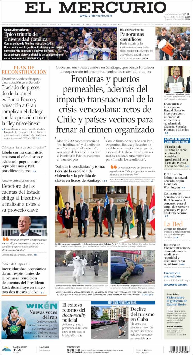 Portada de El Mercurio (Chile)