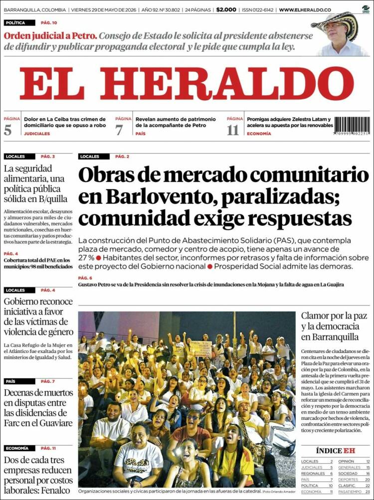 Portada de El Heraldo (Colombia)