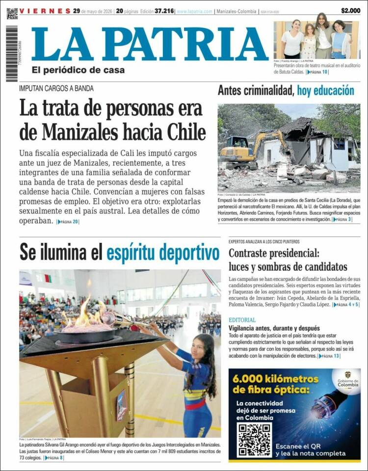 Portada de La Patria (Colombia)