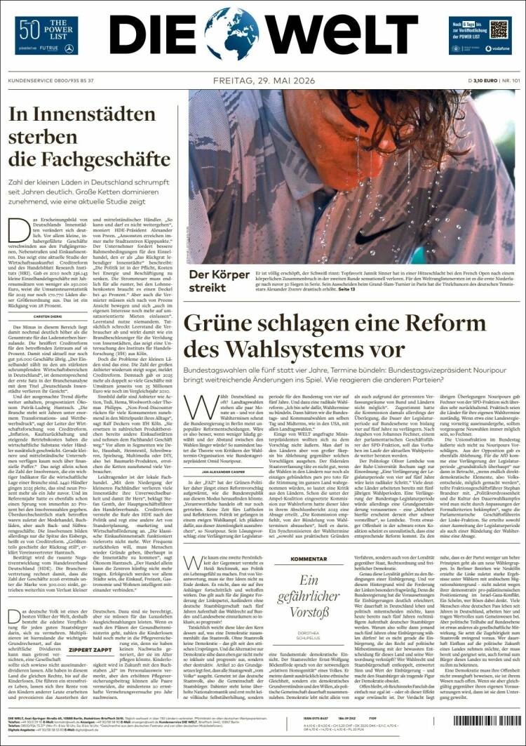 Portada de Die Welt (Alemania)