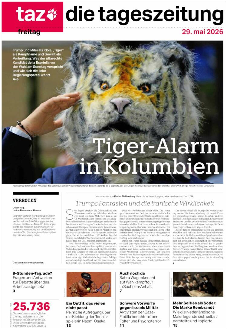 Portada de Die Tageszeitung (Alemania)