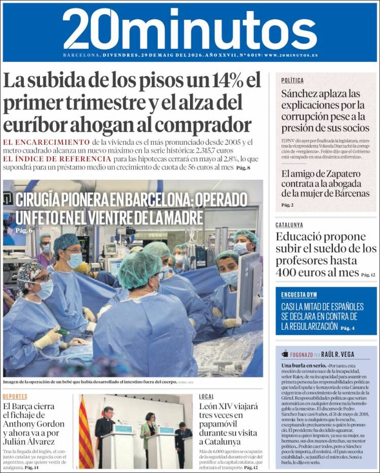 Portada de 20 Minutos - Barcelona (España)