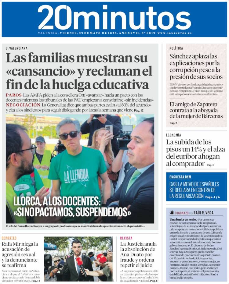 Portada de 20 Minutos - Valencia (España)