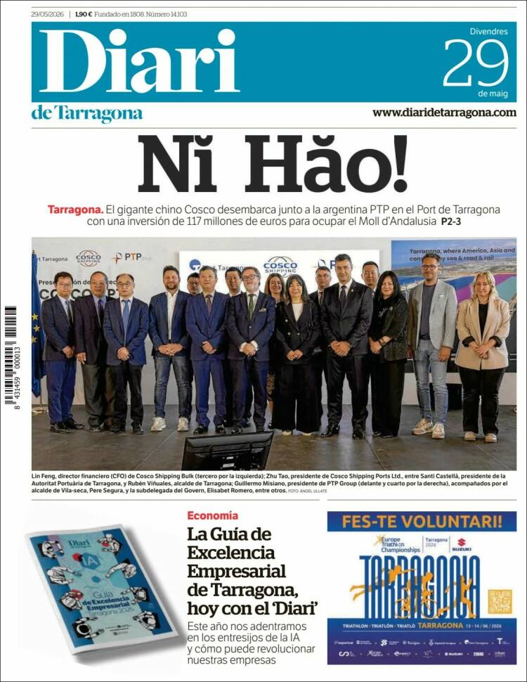 Portada de Diari de Tarragona (España)