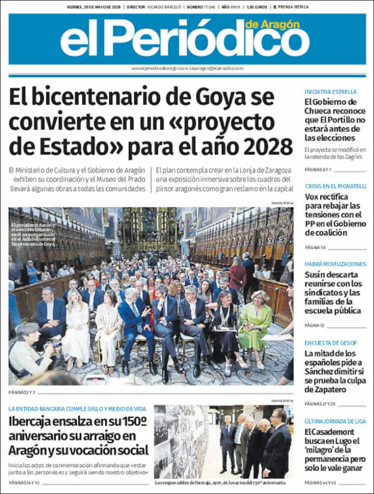 Portada de El Periódico de Aragón (España)