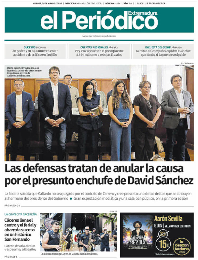 Portada de El Periódico de Extremadura (España)