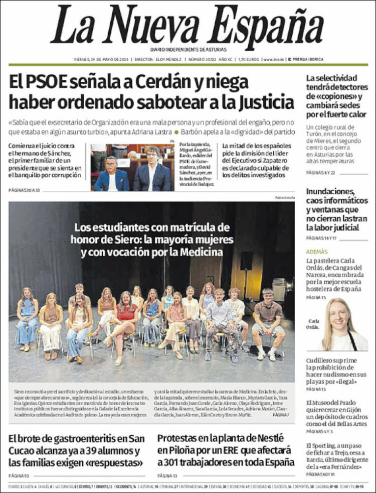 Portada de La Nueva España (España)