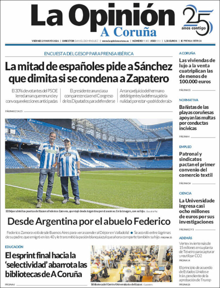 Portada de La Opinión de A Coruña (España)