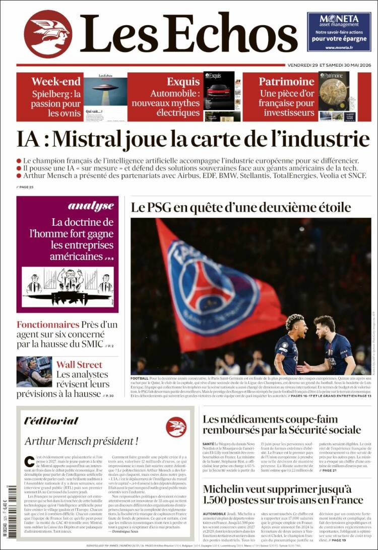 Portada de Les Echos (Francia)