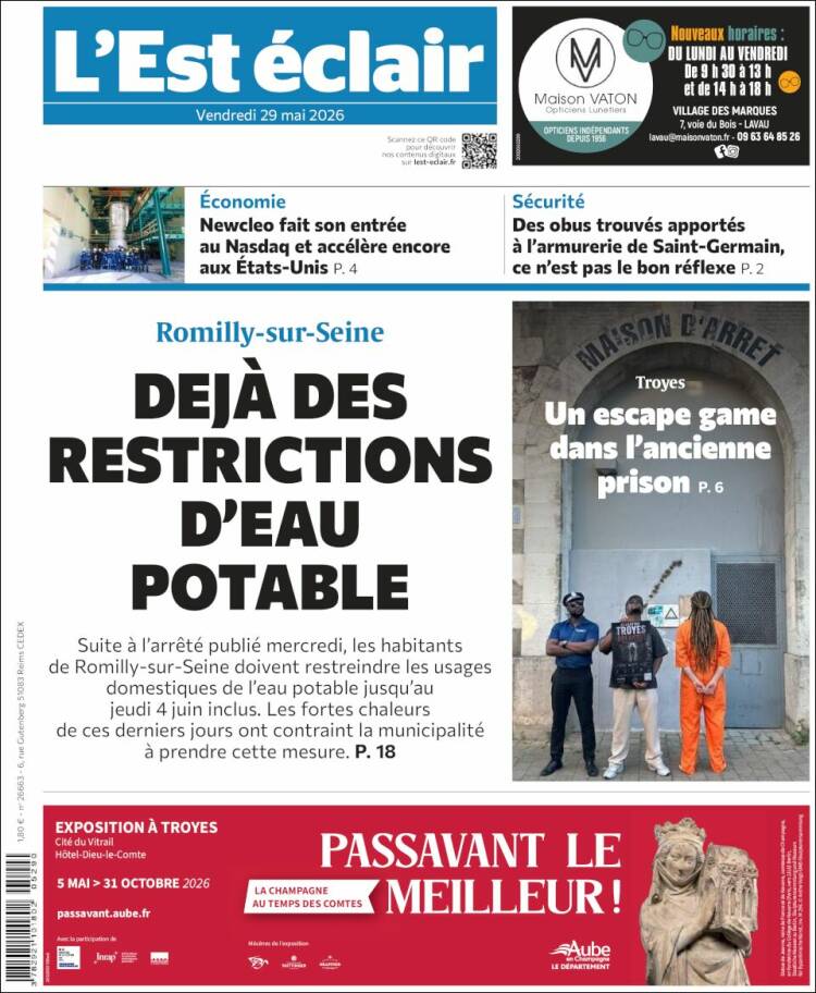 Portada de L'Est Eclair (Francia)
