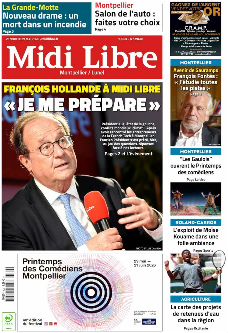 Portada de Midi Libre (Francia)