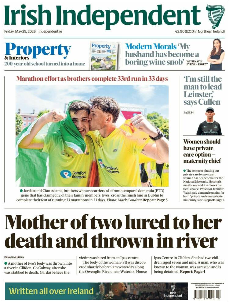 Portada de Irish Independent (Irlanda)