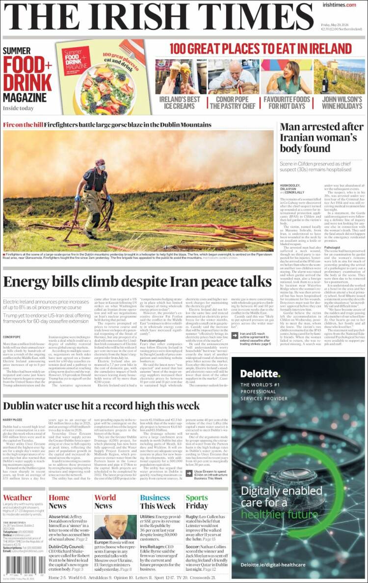 Portada de Irish Times (Irlanda)