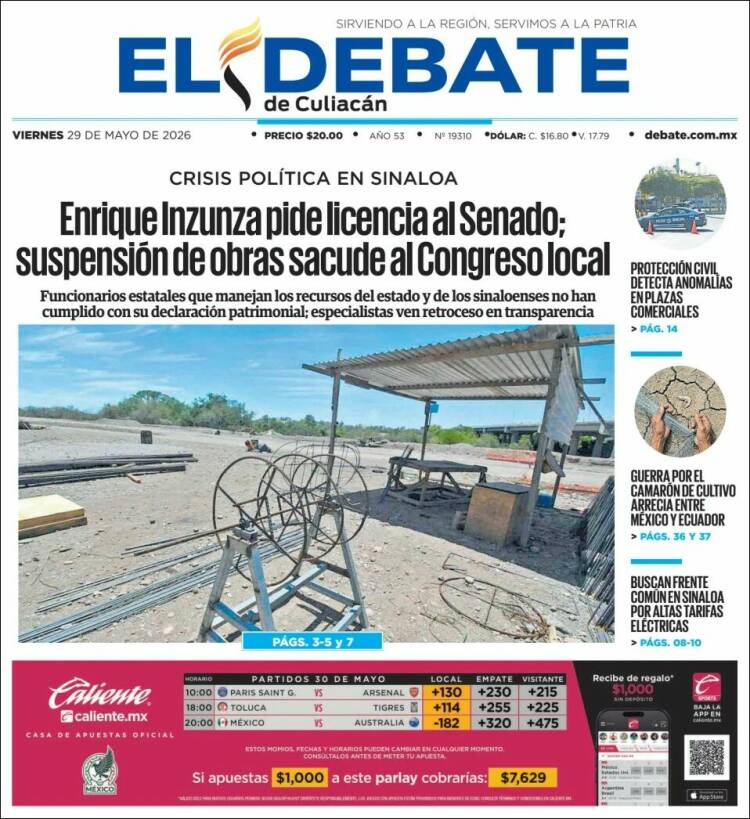 Portada de El Debate de Culiacán (México)