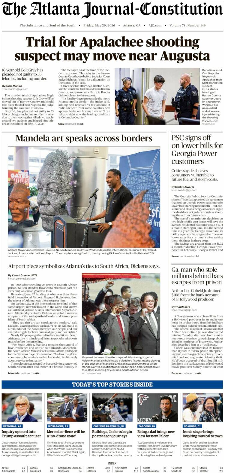 Portada de The Atlanta Journal-Constitution (USA)