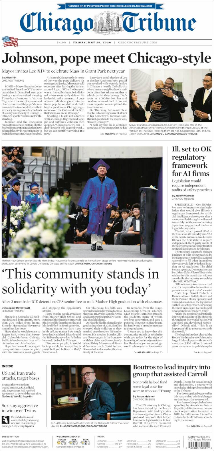 Portada de Chicago Tribune (USA)