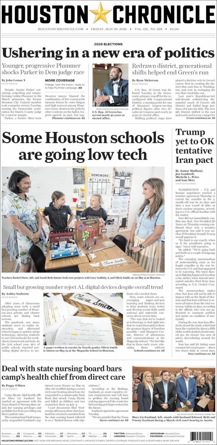 Portada de Houston Chronicle (USA)
