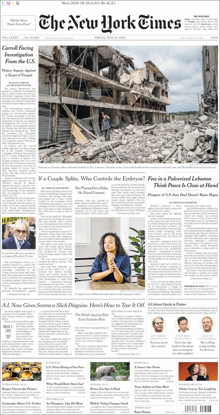 Portada de New York Times (USA)