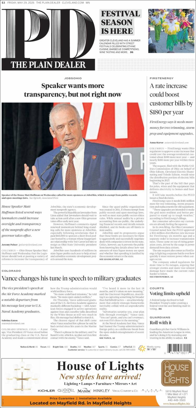 Portada de The Plain Dealer (USA)