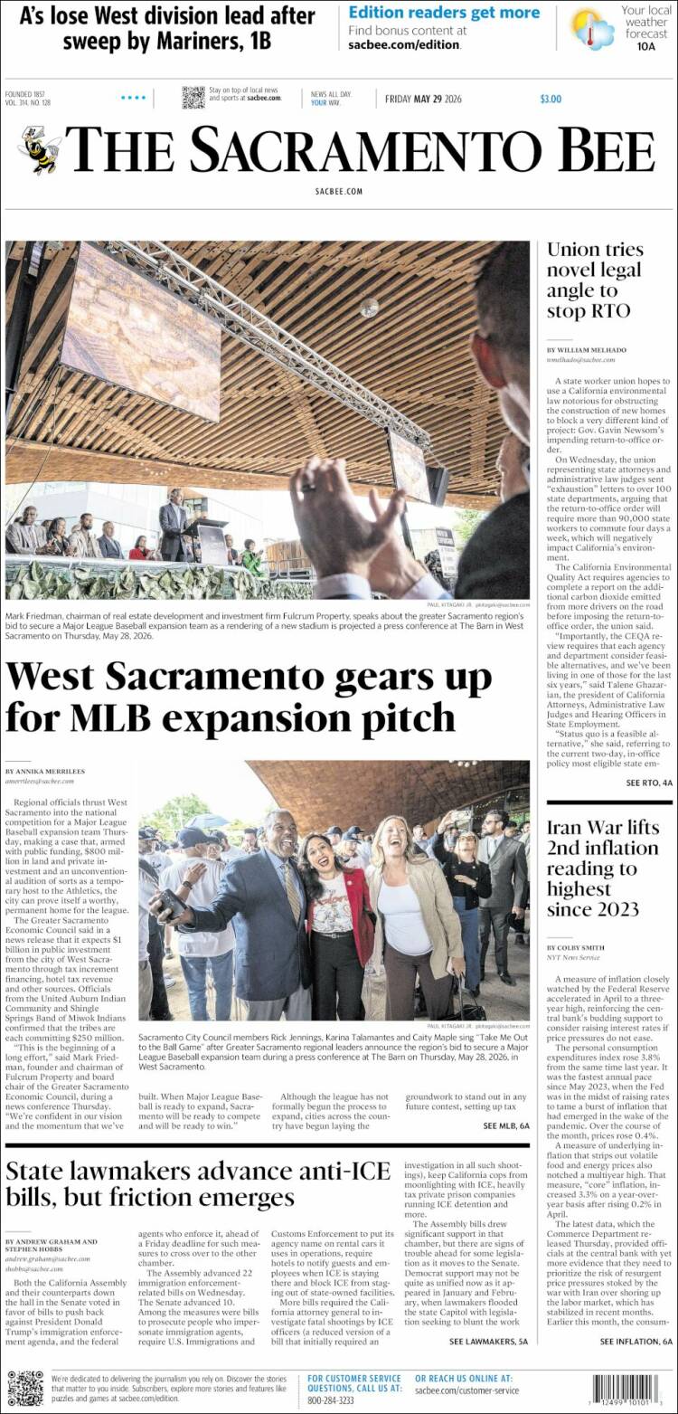 Portada de The Sacramento Bee (USA)