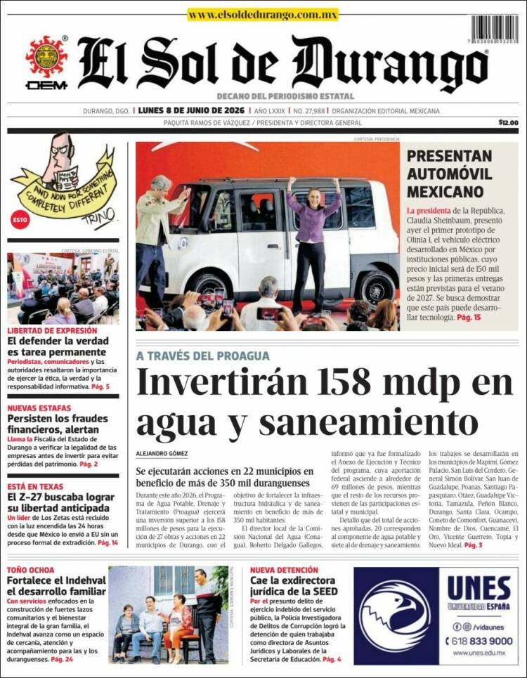 Portada de El Sol de Durango (México)
