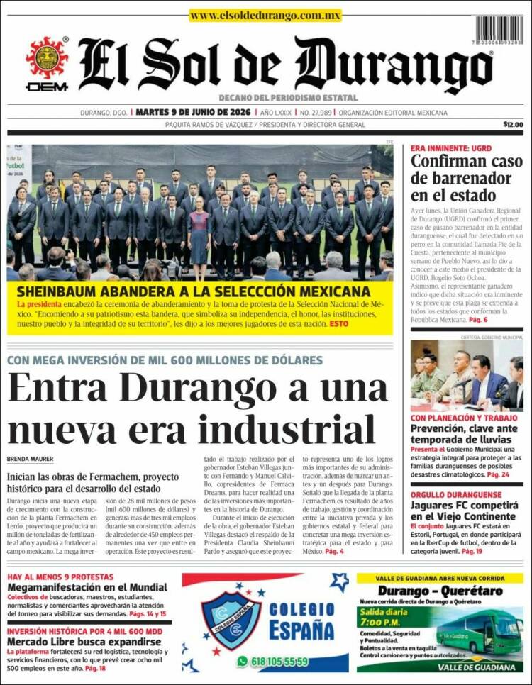 Portada de El Sol de Durango (Mexico)