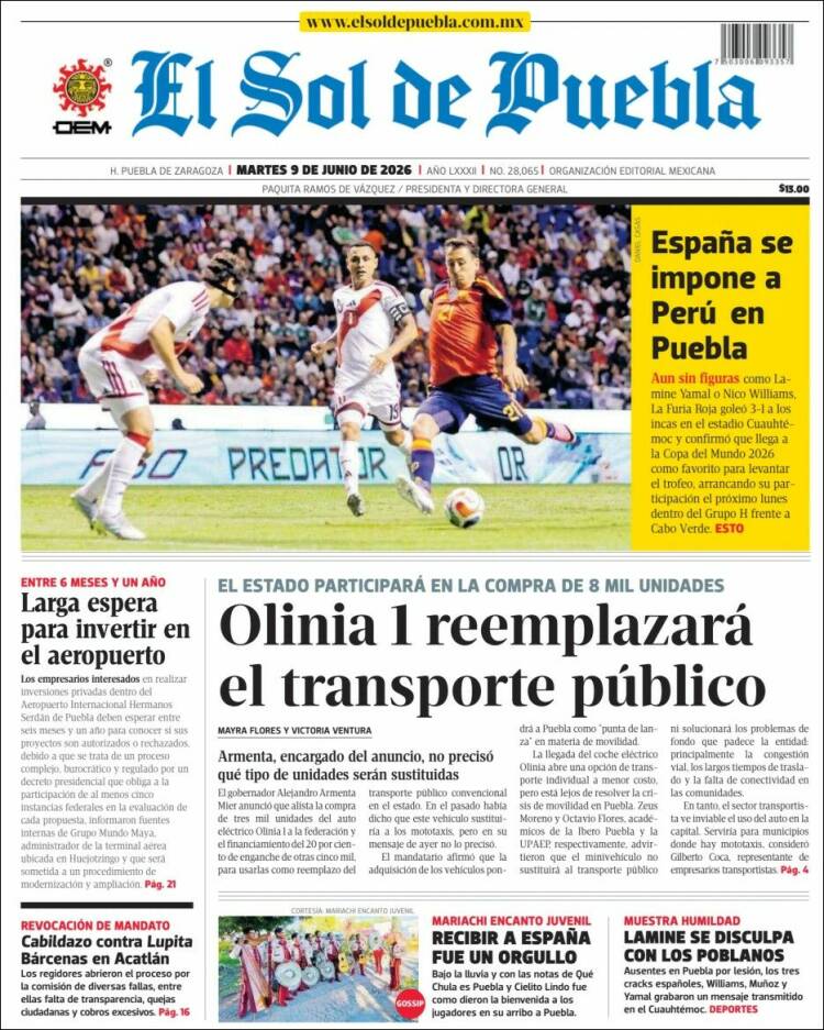 Portada de El Sol de Puebla (México)