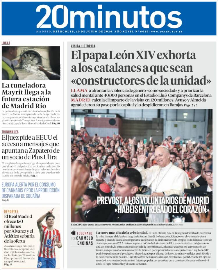 Portada de 20 Minutos - Madrid (Spain)