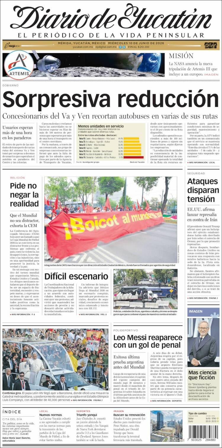 Portada de Diario de Yucatán (México)