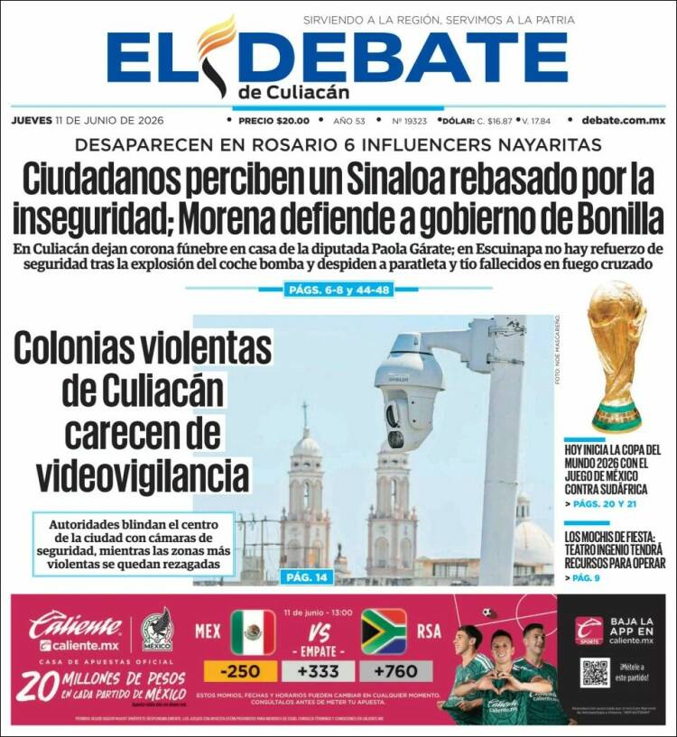 Portada de El Debate de Culiacán (México)