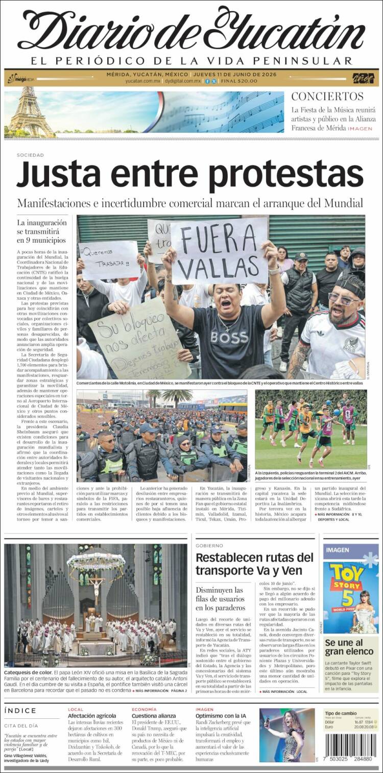 Portada de Diario de Yucatán (México)