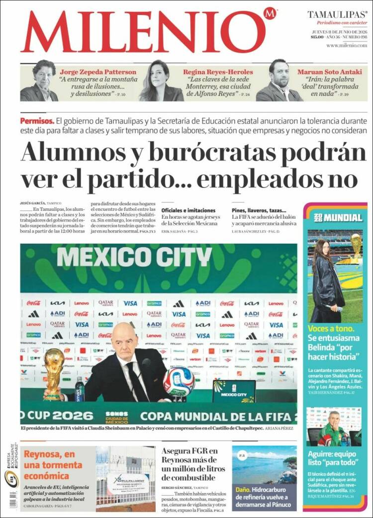Portada de Milenio - Tamaulipas (México)