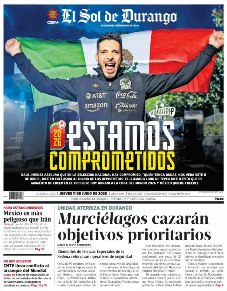 Portada de El Sol de Durango (México)