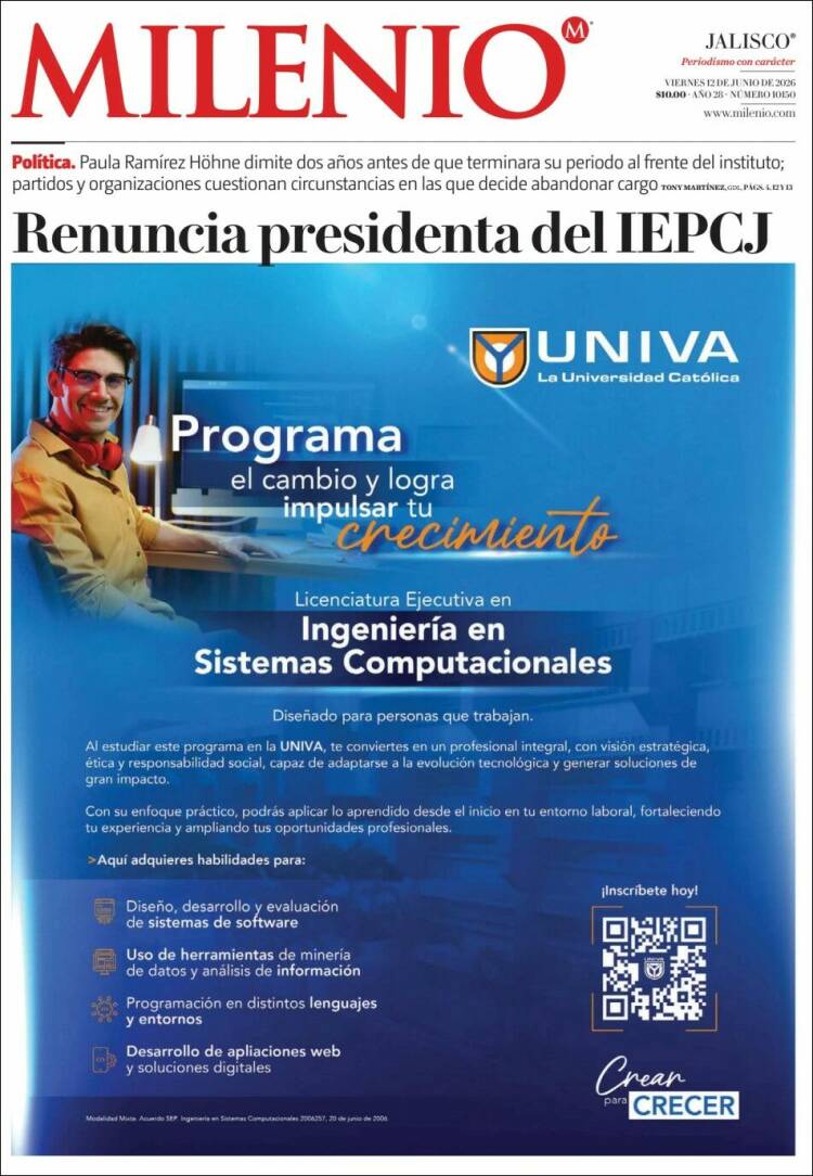 Portada de Milenio - Jalisco (México)
