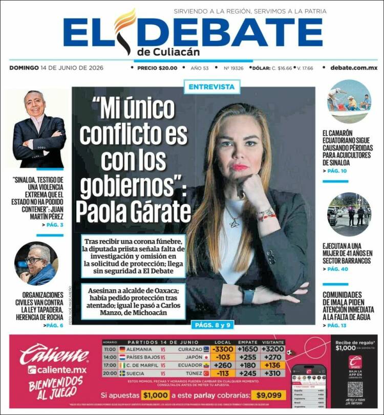 Portada de El Debate de Culiacán (México)