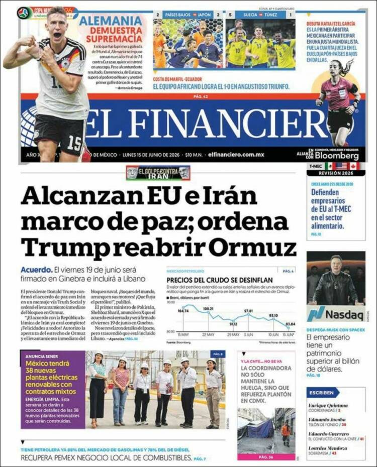 Portada de El Financiero (México)