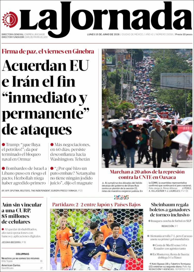 Portada de La Jornada (México)