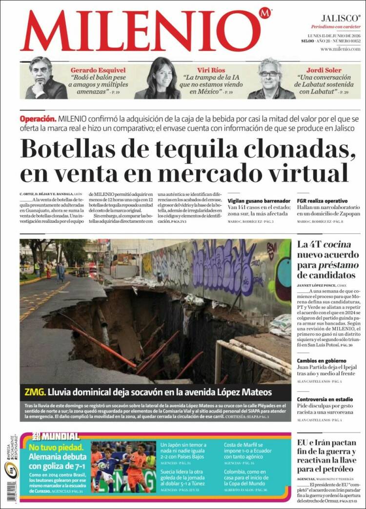 Portada de Milenio - Jalisco (México)