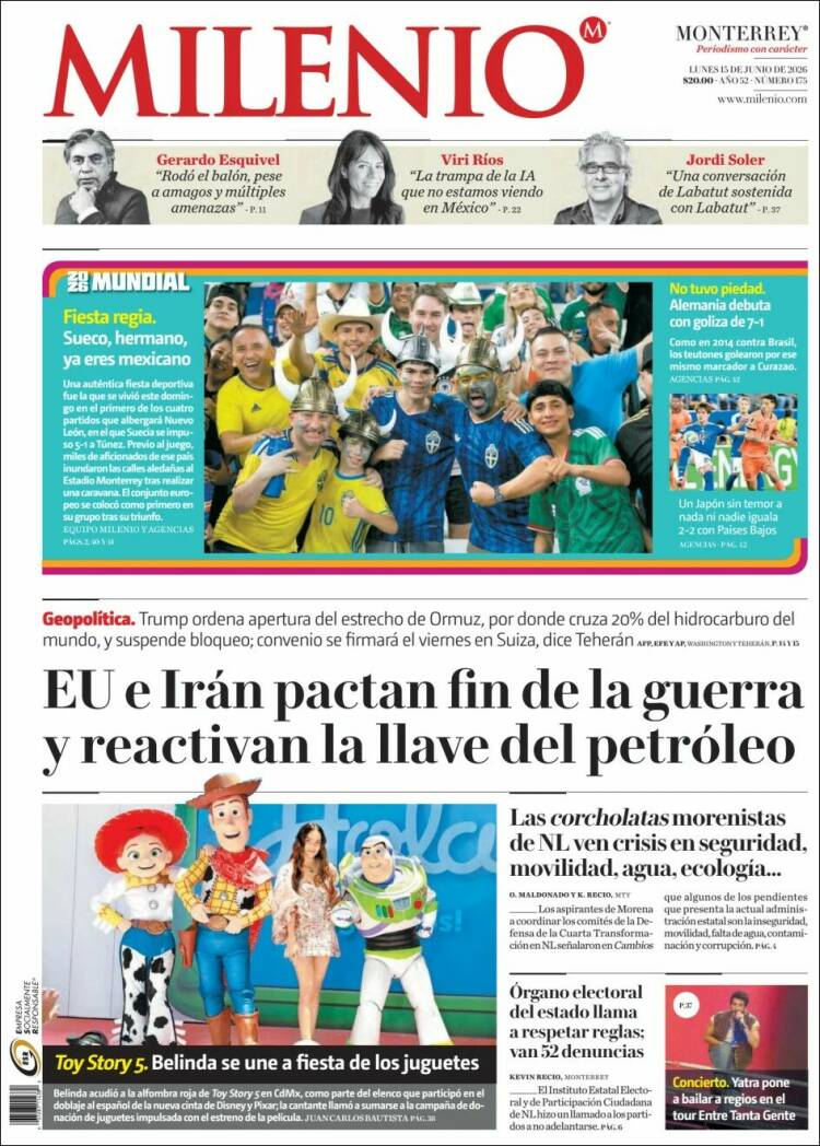 Portada de Milenio de Monterrey (México)