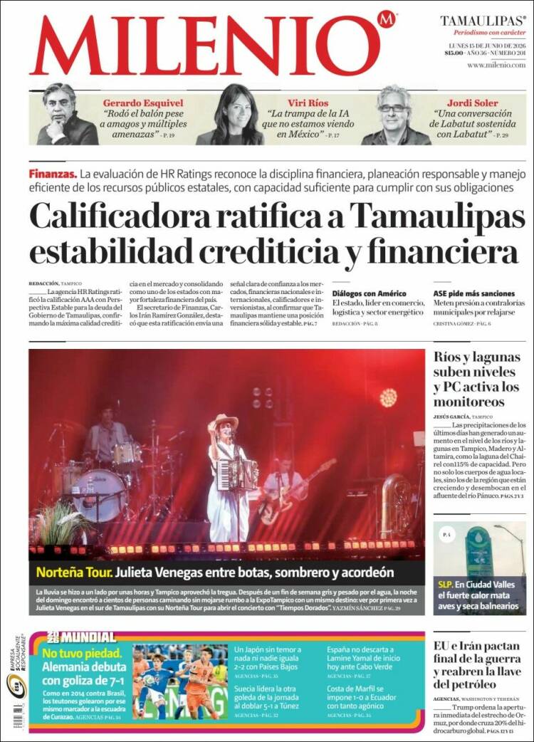 Portada de Milenio - Tamaulipas (México)