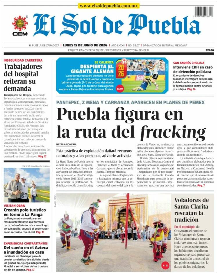 Portada de El Sol de Puebla (México)