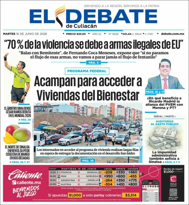 Portada de El Debate de Culiacán (México)