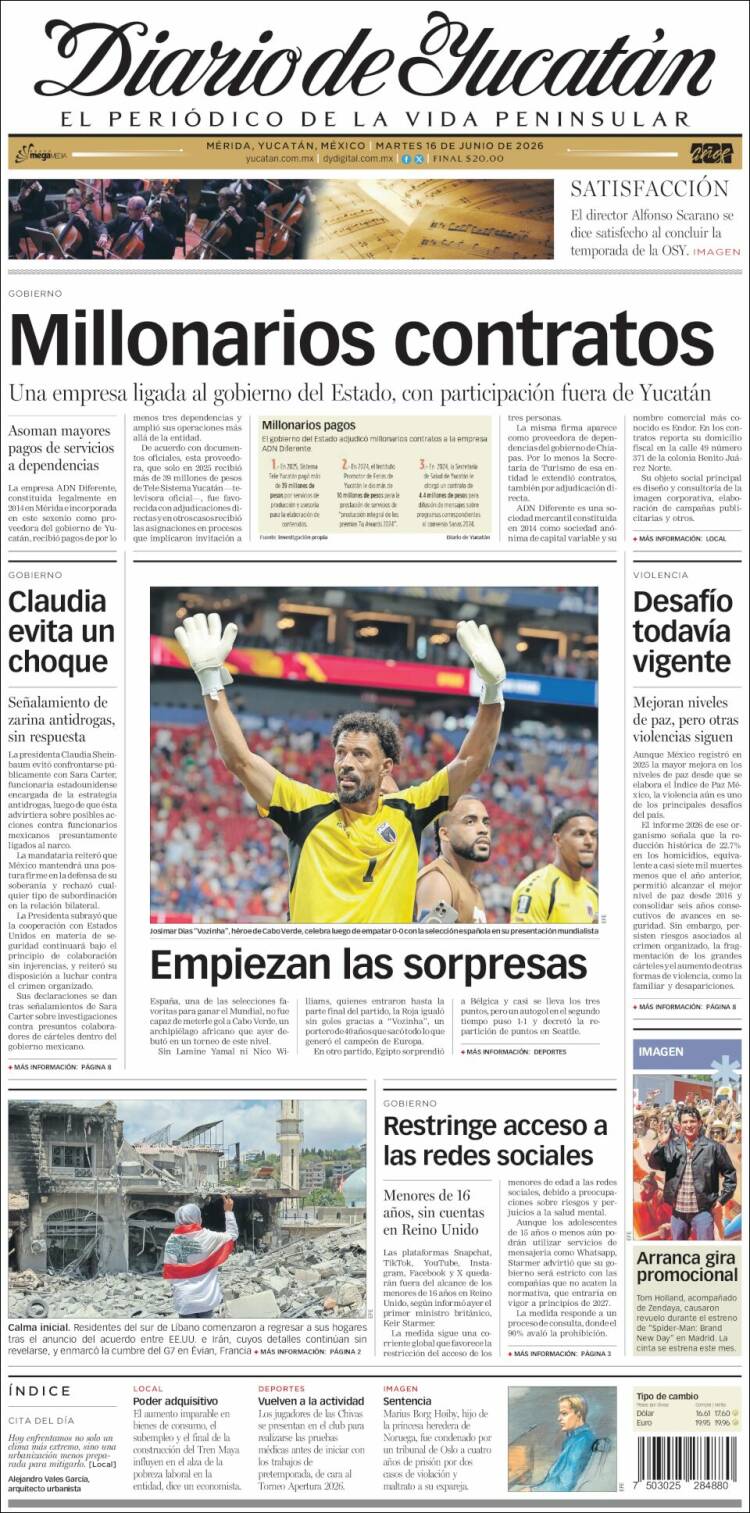 Portada de Diario de Yucatán (México)