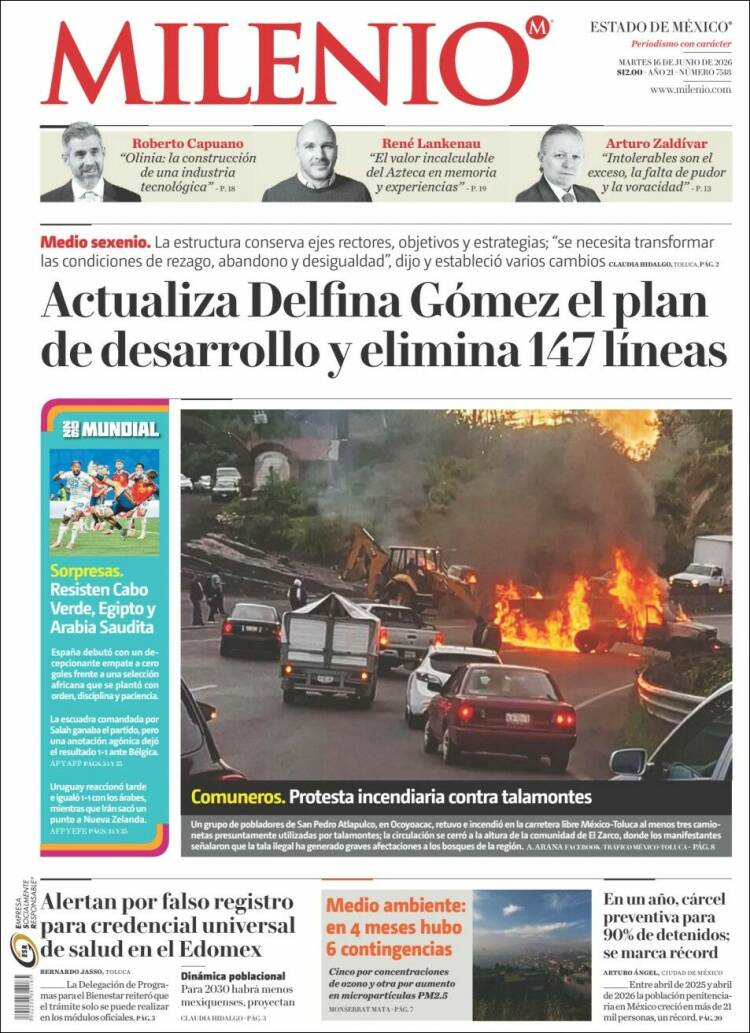 Portada de Milenio - Estado de México (México)