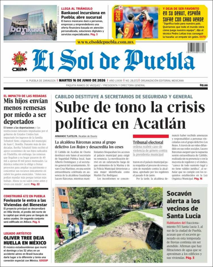 Portada de El Sol de Puebla (México)