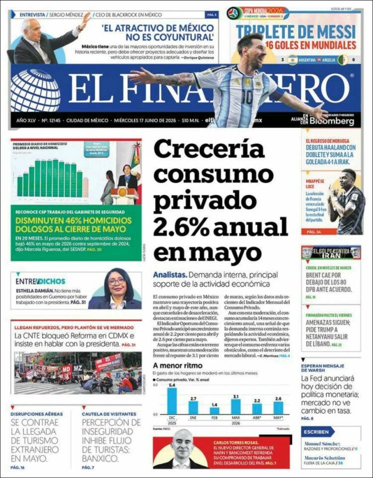 Portada de El Financiero (México)
