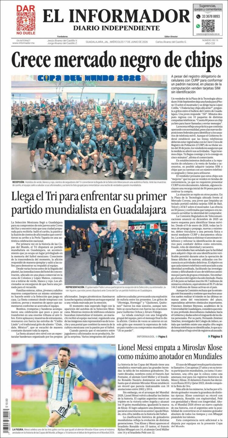 Portada de El Informador (México)