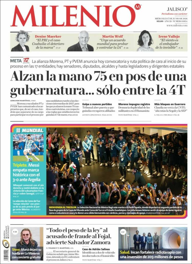 Portada de Milenio - Jalisco (México)