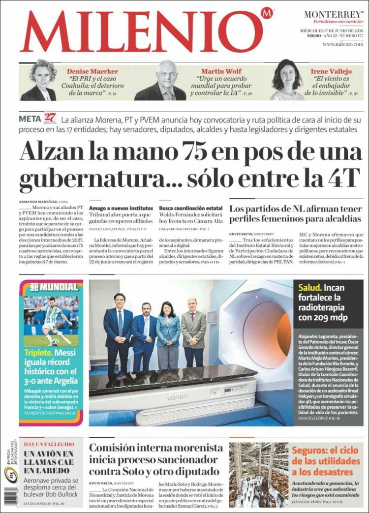 Portada de Milenio de Monterrey (México)