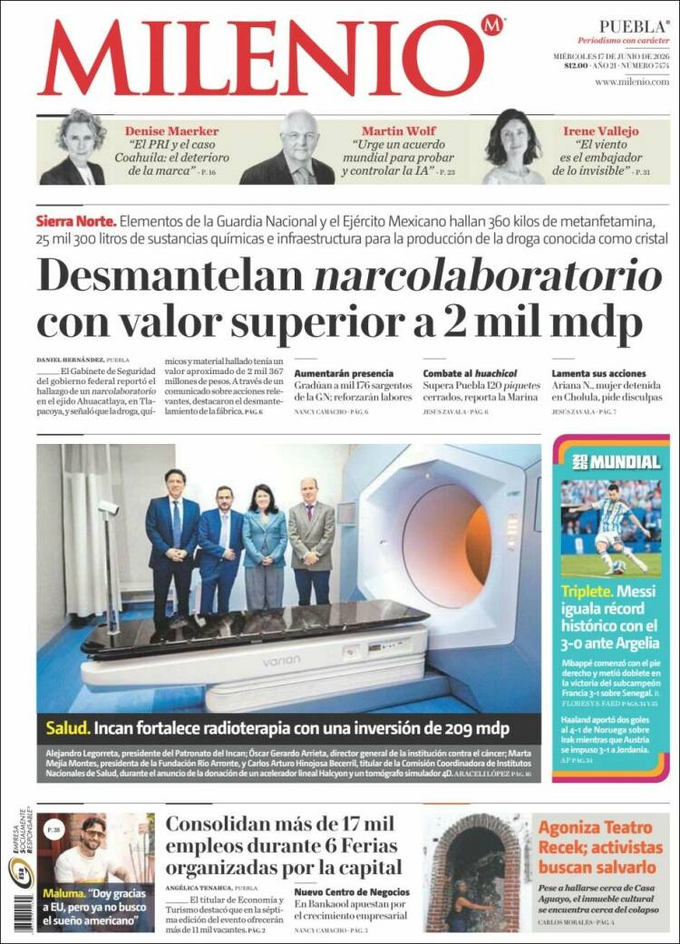 Portada de Milenio de Puebla (México)